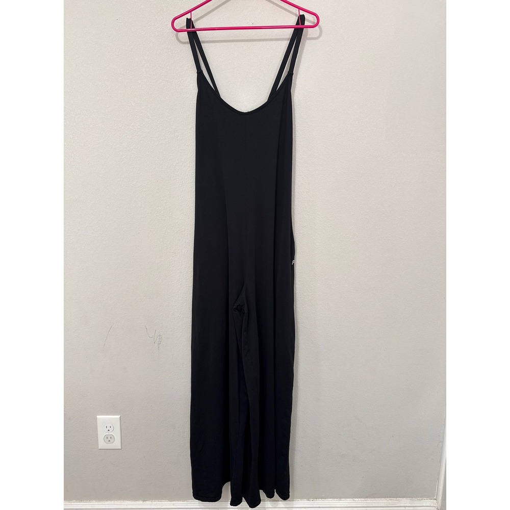 Fabletics Jumpsuit Womens XL Black Wide Leg Strappy Back Pockets Loungewear - Picture 2 of 10